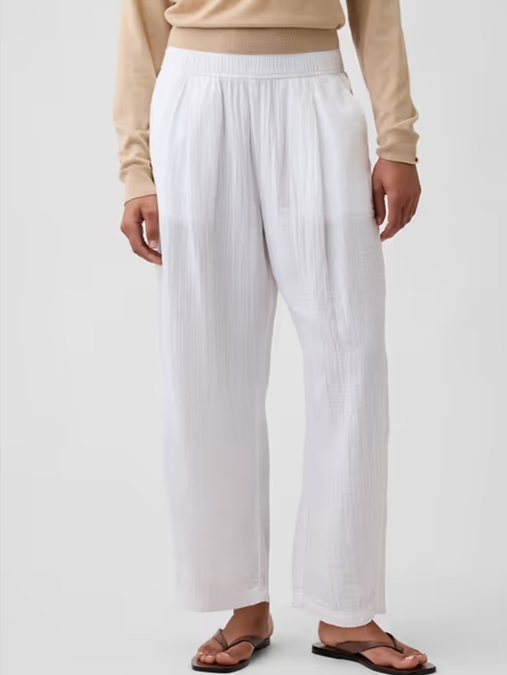 GAP White Elastic Waist Wide Leg Pants